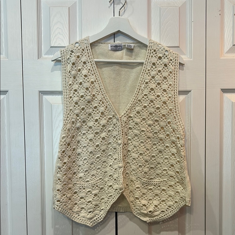Vintage Sostanza Cream Crochet Knit Vest